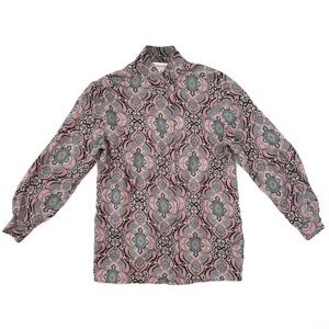 Vintage Essential Elements Black 100% Silk Multicolor Paisley Funky Blouse Top